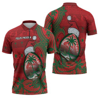 Guam Christmas Zipper Polo Shirt Chamorro Seal Hat Santa Tribal Waves DT05 - Polynesian Pride