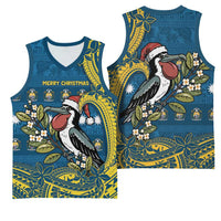 Nauru Christmas Basketball Jersey Frigatebird Bird Santa Tribal Waves - Polynesian Pride