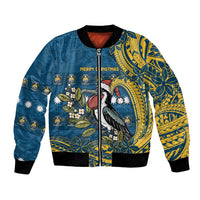 Nauru Christmas Bomber Jacket Frigatebird Bird Santa Tribal Waves - Polynesian Pride