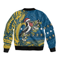 Nauru Christmas Bomber Jacket Frigatebird Bird Santa Tribal Waves - Polynesian Pride