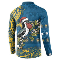 Nauru Christmas Button Sweatshirt Frigatebird Bird Santa Tribal Waves - Polynesian Pride