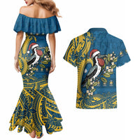 Nauru Christmas Couples Matching Mermaid Dress and Hawaiian Shirt Frigatebird Bird Santa Tribal Waves DT05 - Polynesian Pride
