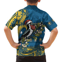 Nauru Christmas Family Matching Long Sleeve Bodycon Dress and Hawaiian Shirt Frigatebird Bird Santa Tribal Waves - Polynesian Pride