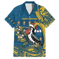 Nauru Christmas Family Matching Long Sleeve Bodycon Dress and Hawaiian Shirt Frigatebird Bird Santa Tribal Waves - Polynesian Pride