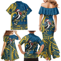 Nauru Christmas Family Matching Mermaid Dress and Hawaiian Shirt Frigatebird Bird Santa Tribal Waves - Polynesian Pride
