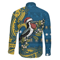 Nauru Christmas Family Matching Off The Shoulder Long Sleeve Dress and Hawaiian Shirt Frigatebird Bird Santa Tribal Waves - Polynesian Pride