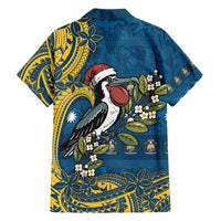 Nauru Christmas Family Matching Off Shoulder Short Dress and Hawaiian Shirt Frigatebird Bird Santa Tribal Waves - Polynesian Pride