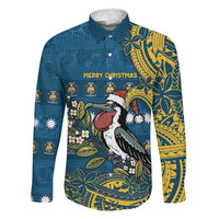 Nauru Christmas Family Matching Off Shoulder Short Dress and Hawaiian Shirt Frigatebird Bird Santa Tribal Waves - Polynesian Pride