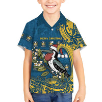 Nauru Christmas Family Matching Off Shoulder Short Dress and Hawaiian Shirt Frigatebird Bird Santa Tribal Waves - Polynesian Pride