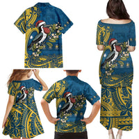 Nauru Christmas Family Matching Puletasi and Hawaiian Shirt Frigatebird Bird Santa Tribal Waves - Polynesian Pride