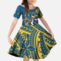Nauru Christmas Family Matching Short Sleeve Bodycon Dress and Hawaiian Shirt Frigatebird Bird Santa Tribal Waves - Polynesian Pride