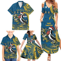 Nauru Christmas Family Matching Summer Maxi Dress and Hawaiian Shirt Frigatebird Bird Santa Tribal Waves - Polynesian Pride