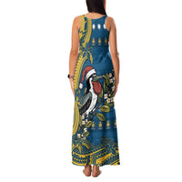 Nauru Christmas Family Matching Tank Maxi Dress and Hawaiian Shirt Frigatebird Bird Santa Tribal Waves - Polynesian Pride