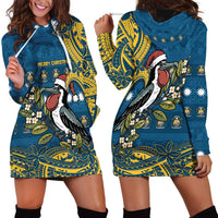 Nauru Christmas Hoodie Dress Frigatebird Bird Santa Tribal Waves - Polynesian Pride