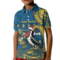 Nauru Christmas Kid Polo Shirt Frigatebird Bird Santa Tribal Waves DT05 Kid Deep Blue - Polynesian Pride