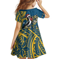 Nauru Christmas Kid Short Sleeve Dress Frigatebird Bird Santa Tribal Waves DT05 - Polynesian Pride