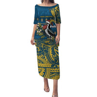 Nauru Christmas Puletasi Frigatebird Bird Santa Tribal Waves DT05 Long Dress Deep Blue - Polynesian Pride