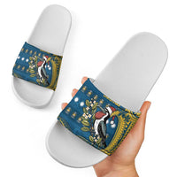 Nauru Christmas Slide Sandals Frigatebird Bird Santa Tribal Waves - Polynesian Pride