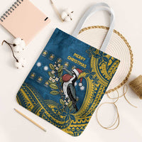Nauru Christmas Tote Bag Frigatebird Bird Santa Tribal Waves DT05 White Strap One Size Deep Blue - Polynesian Pride