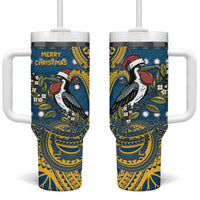 Nauru Christmas Tumbler With Handle Frigatebird Bird Santa Tribal Waves - Polynesian Pride