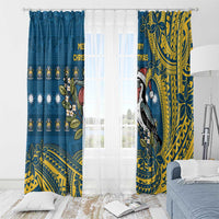 Nauru Christmas Window Curtain Frigatebird Bird Santa Tribal Waves DT05 - Polynesian Pride