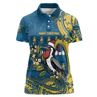 Nauru Christmas Women Polo Shirt Frigatebird Bird Santa Tribal Waves DT05 Female Deep Blue - Polynesian Pride