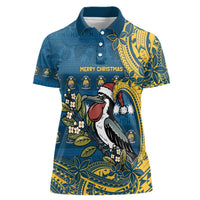 Nauru Christmas Women Polo Shirt Frigatebird Bird Santa Tribal Waves - Polynesian Pride