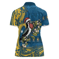 Nauru Christmas Women Polo Shirt Frigatebird Bird Santa Tribal Waves DT05 - Polynesian Pride