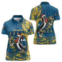 Nauru Christmas Women Polo Shirt Frigatebird Bird Santa Tribal Waves DT05 - Polynesian Pride