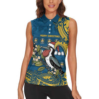 Nauru Christmas Women Sleeveless Polo Shirt Frigatebird Bird Santa Tribal Waves - Polynesian Pride