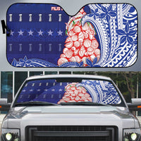 Northern Mariana Islands Christmas Auto Sun Shade Seashell Xmas Tree Tribal Waves DT05 Navy - Polynesian Pride