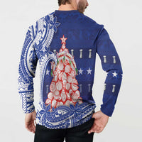 Northern Mariana Islands Christmas Button Sweatshirt Seashell Xmas Tree Tribal Waves - Polynesian Pride