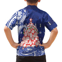 Northern Mariana Islands Christmas Family Matching Off Shoulder Short Dress and Hawaiian Shirt Seashell Xmas Tree Tribal Waves - Polynesian Pride