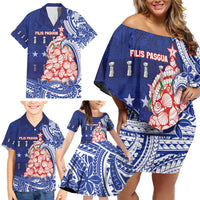 Northern Mariana Islands Christmas Family Matching Off Shoulder Short Dress and Hawaiian Shirt Seashell Xmas Tree Tribal Waves - Polynesian Pride