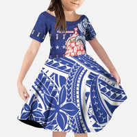 Northern Mariana Islands Christmas Family Matching Puletasi and Hawaiian Shirt Seashell Xmas Tree Tribal Waves DT05 Daughter's Dress Navy - Polynesian Pride