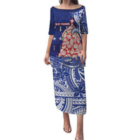 Northern Mariana Islands Christmas Family Matching Puletasi and Hawaiian Shirt Seashell Xmas Tree Tribal Waves DT05 Mom's Dress Navy - Polynesian Pride