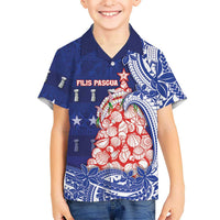 Northern Mariana Islands Christmas Family Matching Puletasi and Hawaiian Shirt Seashell Xmas Tree Tribal Waves DT05 Son's Shirt Navy - Polynesian Pride