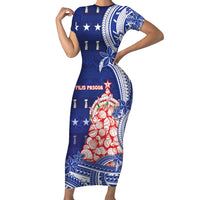 Northern Mariana Islands Christmas Family Matching Short Sleeve Bodycon Dress and Hawaiian Shirt Seashell Xmas Tree Tribal Waves - Polynesian Pride