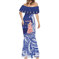 Northern Mariana Islands Christmas Mermaid Dress Seashell Xmas Tree Tribal Waves - Polynesian Pride