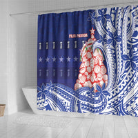 Northern Mariana Islands Christmas Shower Curtain Seashell Xmas Tree Tribal Waves - Polynesian Pride