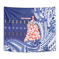 Northern Mariana Islands Christmas Tapestry Seashell Xmas Tree Tribal Waves - Polynesian Pride