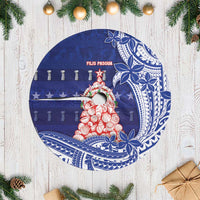 Northern Mariana Islands Christmas Tree Skirt Seashell Xmas Tree Tribal Waves - Polynesian Pride