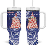 Northern Mariana Islands Christmas Tumbler With Handle Seashell Xmas Tree Tribal Waves DT05 One Size: 40 oz Navy - Polynesian Pride