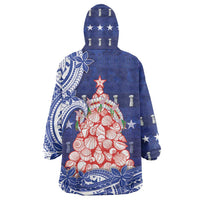 Northern Mariana Islands Christmas Wearable Blanket Hoodie Seashell Xmas Tree Tribal Waves - Polynesian Pride