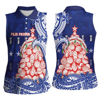 Northern Mariana Islands Christmas Women Sleeveless Polo Shirt Seashell Xmas Tree Tribal Waves - Polynesian Pride