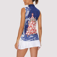 Northern Mariana Islands Christmas Women Sleeveless Polo Shirt Seashell Xmas Tree Tribal Waves - Polynesian Pride