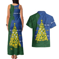 Solomon Islands Christmas Couples Matching Tank Maxi Dress and Hawaiian Shirt Seashell Xmas Tree Tribal Waves DT05 - Polynesian Pride