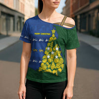 Solomon Islands Christmas Cross Shoulder Shirt Seashell Xmas Tree Tribal Waves DT05 - Polynesian Pride
