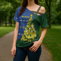 Solomon Islands Christmas Cross Shoulder Shirt Seashell Xmas Tree Tribal Waves DT05 - Polynesian Pride