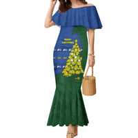 Solomon Islands Christmas Family Matching Mermaid Dress and Hawaiian Shirt Seashell Xmas Tree Tribal Waves - Polynesian Pride